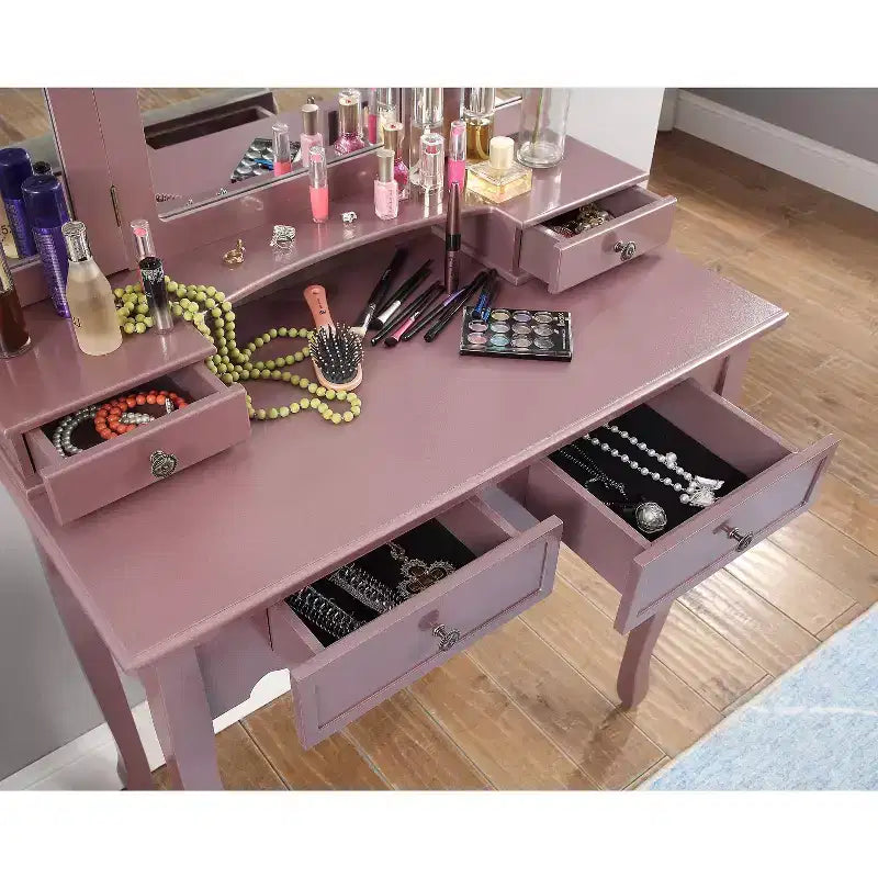 Sanlo Table de Maquillage et Chaise, Or Rose