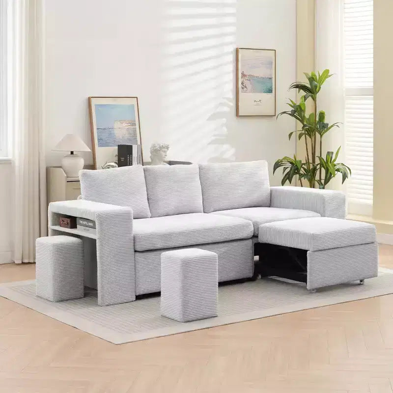 HYLEORY Canapé convertible en L avec lit gigogne, canapé-lit avec méridienne réversible pour salon, appartement, chambre, bureau