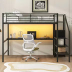 Lit mezzanine en métal pleine taille Whisen 94.1" avec bureau, escalier de rangement, petite armoire