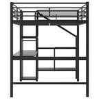 Lit mezzanine en métal pleine taille Whisen 94.1" avec bureau, escalier de rangement, petite armoire