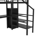 Lit mezzanine en métal pleine taille Whisen 94.1" avec bureau, escalier de rangement, petite armoire