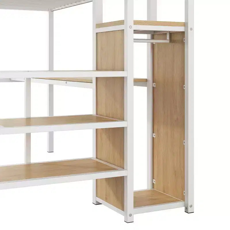 Lit mezzanine en métal pleine taille Whisen 94.1" avec bureau, escalier de rangement, petite armoire