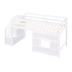 Lit mezzanine double en bois Whisen de 240,8 cm de long x 106,2 cm de large avec escalier de rangement et fenêtre