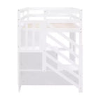 Lit mezzanine double en bois Whisen de 240,8 cm de long x 106,2 cm de large avec escalier de rangement et fenêtre