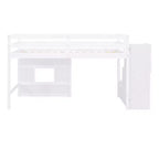 Lit mezzanine double en bois Whisen de 240,8 cm de long x 106,2 cm de large avec escalier de rangement et fenêtre
