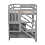 Lit mezzanine double en bois Whisen de 240,8 cm de long x 106,2 cm de large avec escalier de rangement et fenêtre