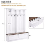 Meuble d'entrée Whisen de style ferme 4-en-1 avec banc en grain de bois, 2 grands tiroirs et 6 crochets noirs