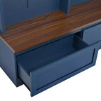 Meuble d'entrée Whisen de style ferme 4-en-1 avec banc en grain de bois, 2 grands tiroirs et 6 crochets noirs