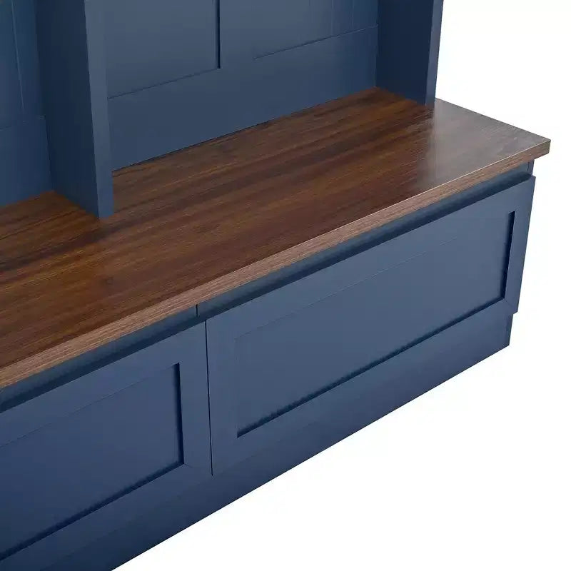 Meuble d'entrée Whisen de style ferme 4-en-1 avec banc en grain de bois, 2 grands tiroirs et 6 crochets noirs