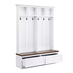 Meuble d'entrée Whisen de style ferme 4-en-1 avec banc en grain de bois, 2 grands tiroirs et 6 crochets noirs