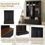 Meuble d'entrée Whisen de style ferme 4-en-1 avec banc en grain de bois, 2 grands tiroirs et 6 crochets noirs