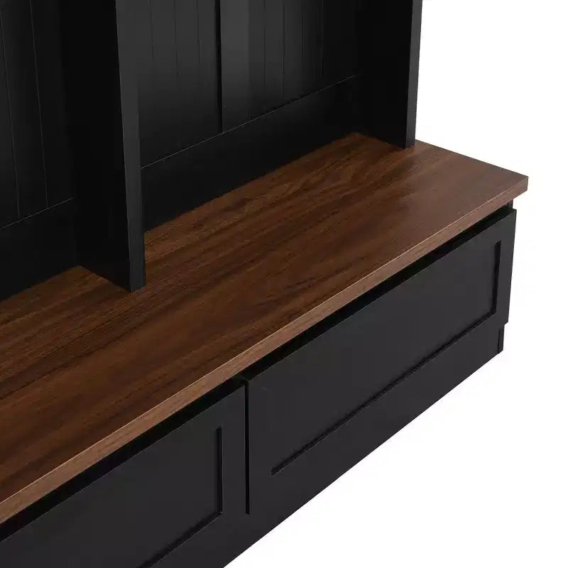 Meuble d'entrée Whisen de style ferme 4-en-1 avec banc en grain de bois, 2 grands tiroirs et 6 crochets noirs