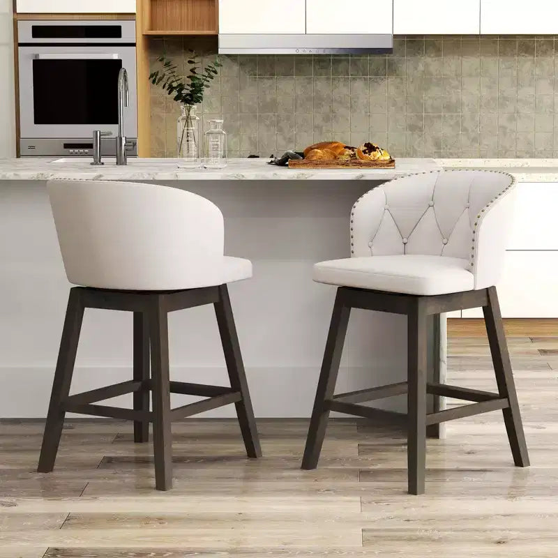 Tabourets de bar hauteur comptoir Costway 2/4 PCS, sièges rembourrés en tissu pivotants à 360°, beige