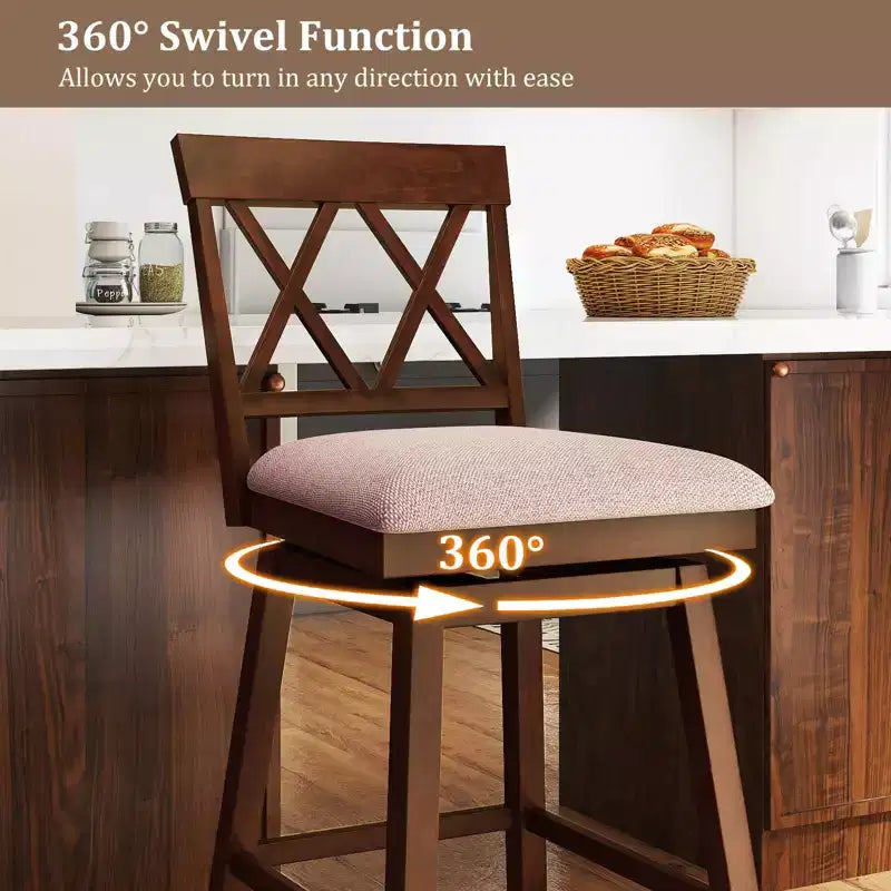 Costway Tabouret de bar 29" en bois Lot de 1/2/3/4 avec dossier incurvé Siège rembourré pivotant Chêne