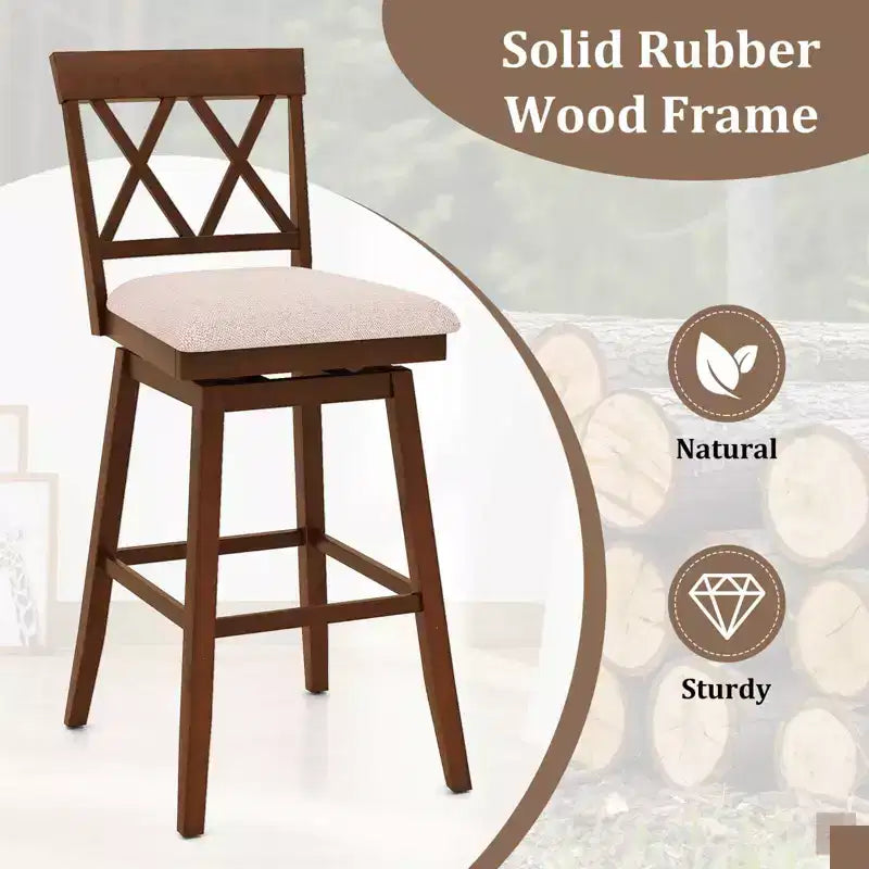 Costway Tabouret de bar 29" en bois Lot de 1/2/3/4 avec dossier incurvé Siège rembourré pivotant Chêne