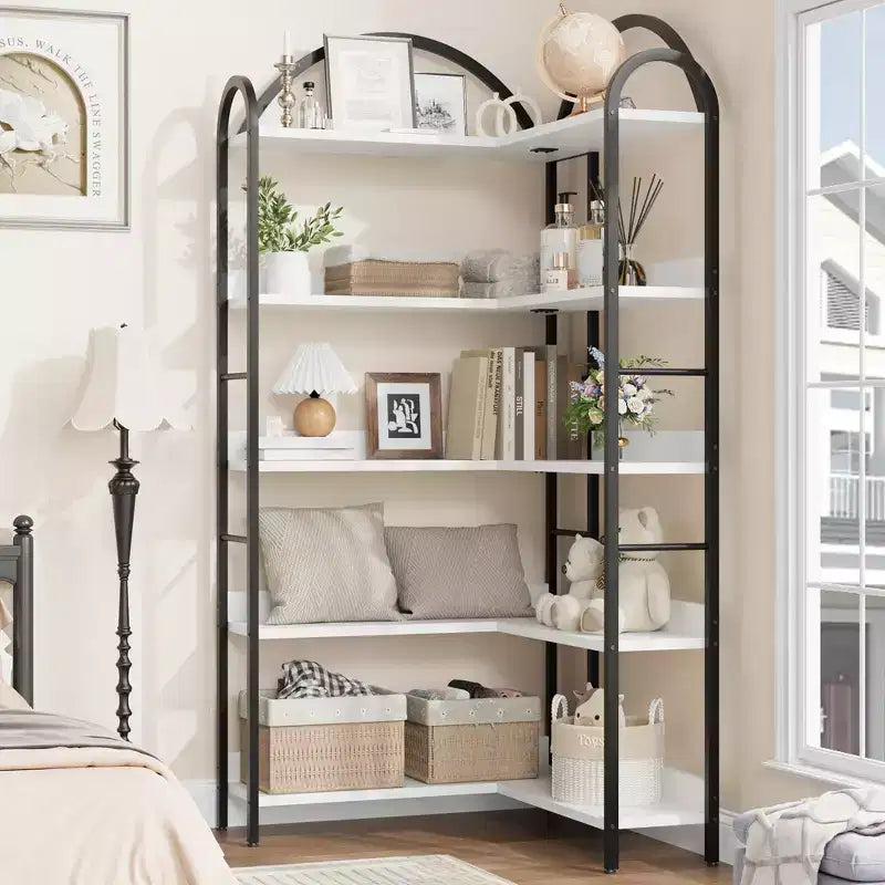 Étagère d'angle bibliothèque industrielle 174 cm partie supérieure arquée