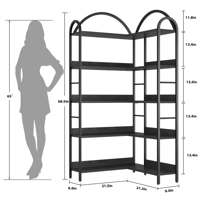 Étagère d'angle bibliothèque industrielle 174 cm partie supérieure arquée