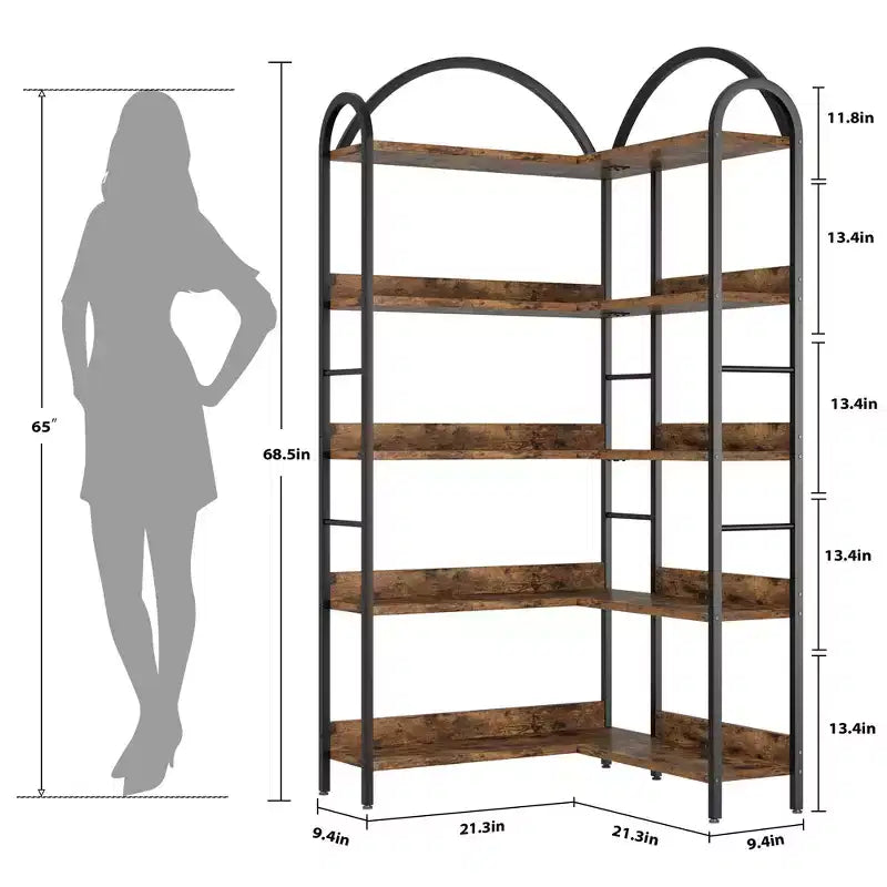 Étagère d'angle bibliothèque industrielle 174 cm partie supérieure arquée