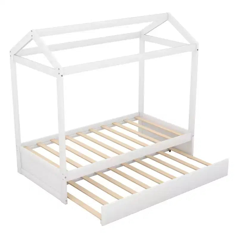 Lit cabane décorable Whisen avec lit gigogne – Blanc