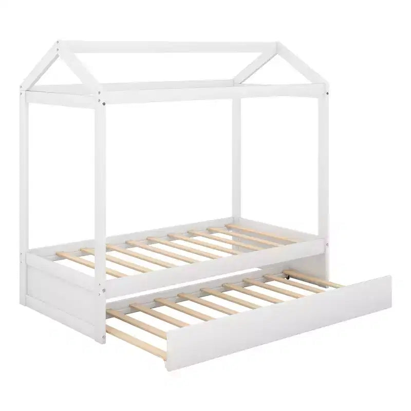 Lit cabane décorable Whisen avec lit gigogne – Blanc
