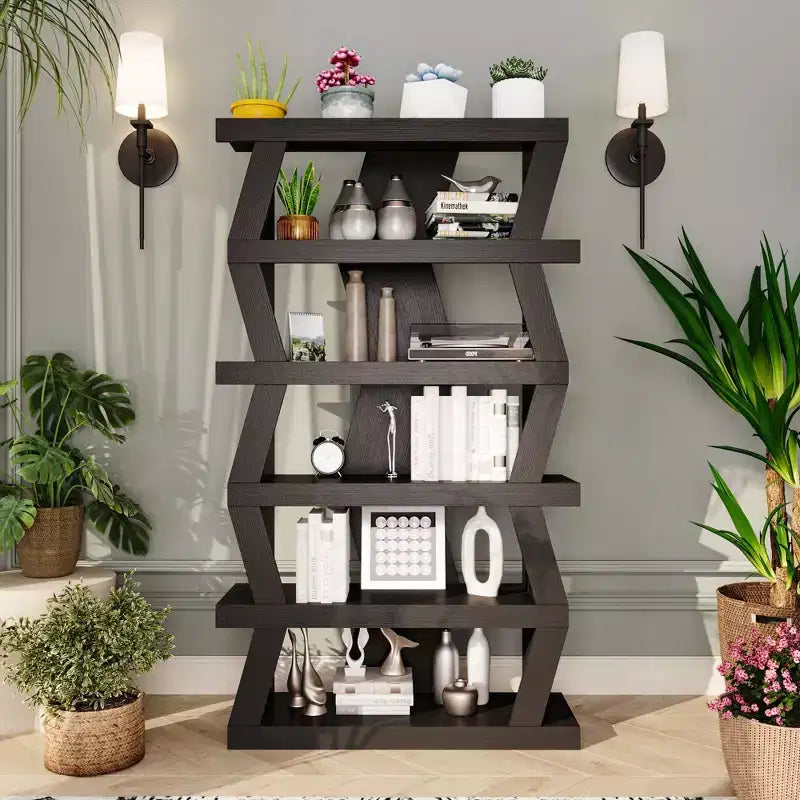 Famapy Étagère ouverte Étagère décorative Forme unique Rangement multifonctionnel Noir