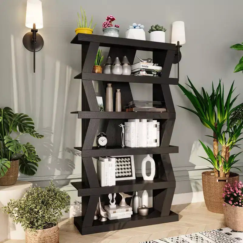 Famapy Étagère ouverte Étagère décorative Forme unique Rangement multifonctionnel Noir