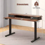 Bureau debout électrique Costway 55x 24 avec 2 tiroirs, support d'écran, étagère de rangement Noir/Blanc/Marron