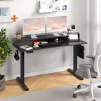 Bureau debout électrique Costway 55x 24 avec 2 tiroirs, support d'écran, étagère de rangement Noir/Blanc/Marron