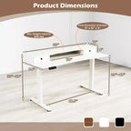 Bureau debout électrique Costway 55x 24 avec 2 tiroirs, support d'écran, étagère de rangement Noir/Blanc/Marron
