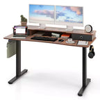 Bureau debout électrique Costway 55x 24 avec 2 tiroirs, support d'écran, étagère de rangement Noir/Blanc/Marron