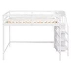 Whisen Lit mezzanine double en bois 93,8 po L x 57 po l avec armoire de rangement intégrée et escalier, espace optimisé