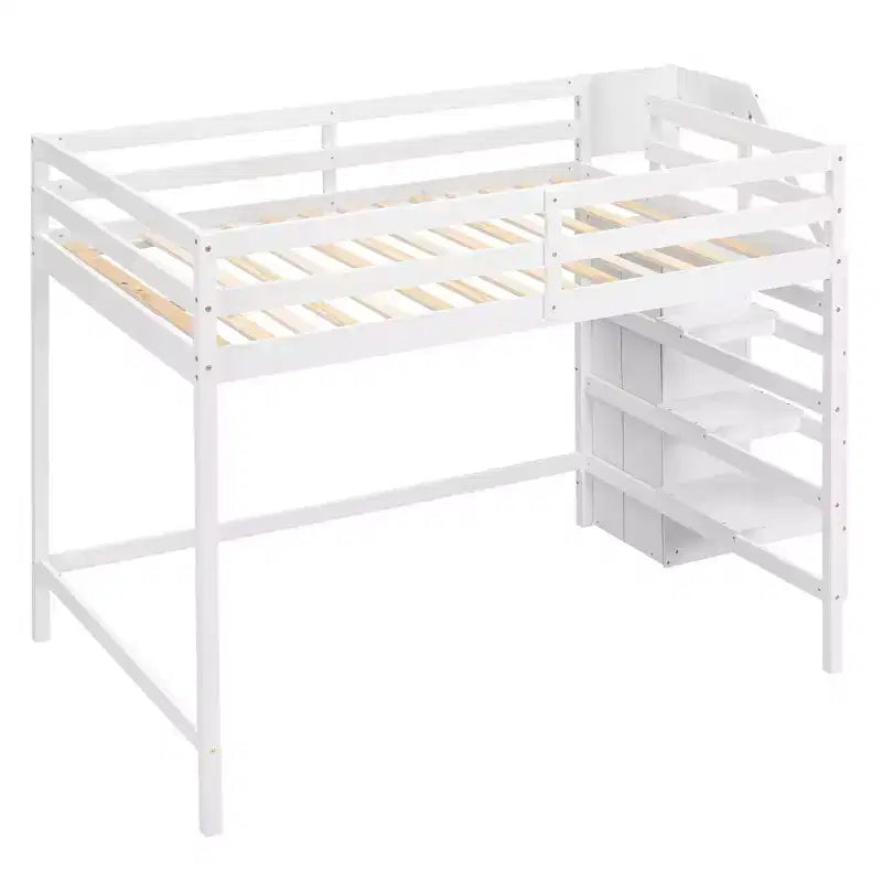 Whisen Lit mezzanine double en bois 93,8 po L x 57 po l avec armoire de rangement intégrée et escalier, espace optimisé