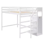 Whisen Lit mezzanine double en bois 93,8 po L x 57 po l avec armoire de rangement intégrée et escalier, espace optimisé