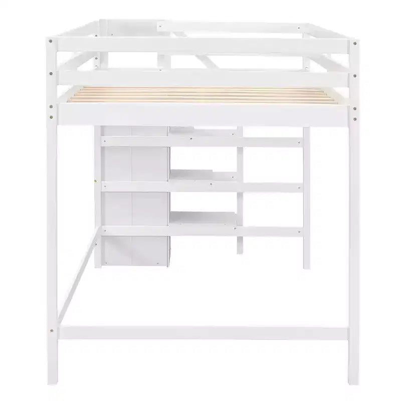 Whisen Lit mezzanine double en bois 93,8 po L x 57 po l avec armoire de rangement intégrée et escalier, espace optimisé