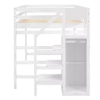 Whisen Lit mezzanine double en bois 93,8 po L x 57 po l avec armoire de rangement intégrée et escalier, espace optimisé