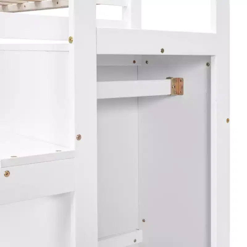 Whisen Lit mezzanine double en bois 93,8 po L x 57 po l avec armoire de rangement intégrée et escalier, espace optimisé