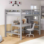 Whisen Lit mezzanine double en bois 93,8 po L x 57 po l avec armoire de rangement intégrée et escalier, espace optimisé