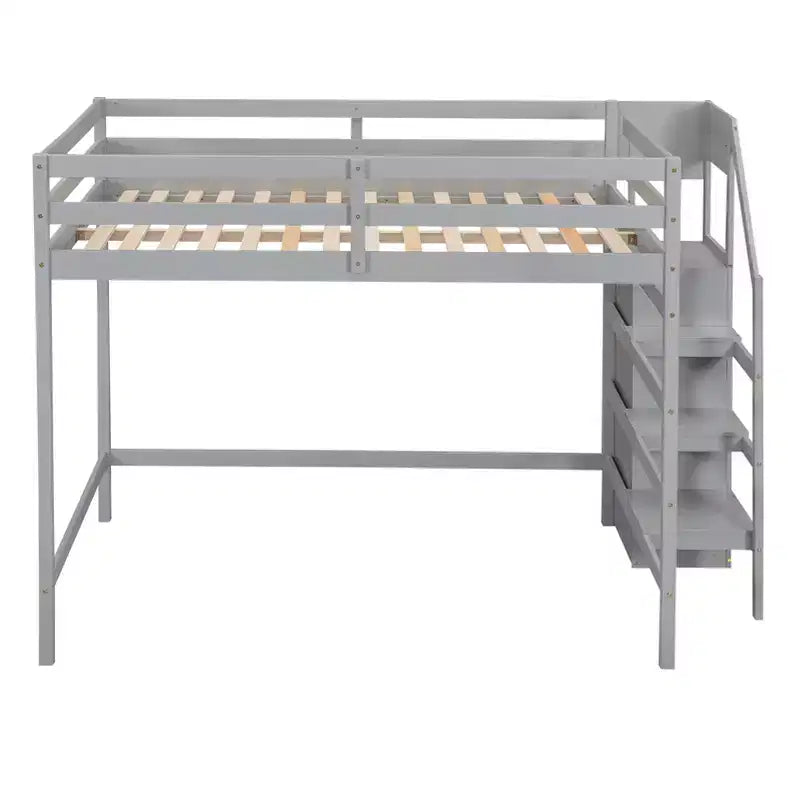 Whisen Lit mezzanine double en bois 93,8 po L x 57 po l avec armoire de rangement intégrée et escalier, espace optimisé
