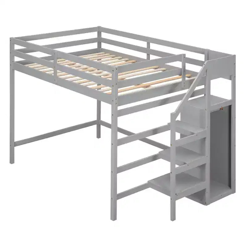 Whisen Lit mezzanine double en bois 93,8 po L x 57 po l avec armoire de rangement intégrée et escalier, espace optimisé