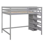 Whisen Lit mezzanine double en bois 93,8 po L x 57 po l avec armoire de rangement intégrée et escalier, espace optimisé