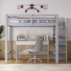 Whisen 93.8''L*57''W Wood Full Size Loft Bed with Built-in Storage Wardrobe and Staircase, Maximized Space