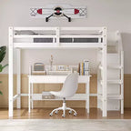 Whisen Lit mezzanine double en bois 93,8 po L x 57 po l avec armoire de rangement intégrée et escalier, espace optimisé