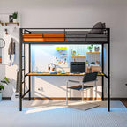 Lit mezzanine double HOMCOM avec bureau, lumières LED, station de recharge, cadre de lit mezzanine en métal double avec barrière de sécurité, échelle, sans bruit, noir