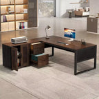 Bureau de direction en L Lantine de 63 pouces, grand bureau d'ordinateur moderne avec caisson de classement mobile pour bureau à domicile