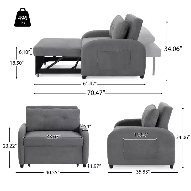 Christopher Knight Home Avalon Canapé-lit convertible 3-en-1 avec dossier réglable et poches de rangement