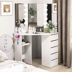 Coiffeuse d'angle Costway avec miroir LED et prises de courant Noir/Blanc
