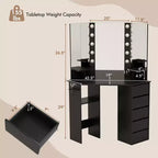 Coiffeuse d'angle Costway avec miroir LED et prises de courant Noir/Blanc