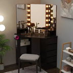 Coiffeuse d'angle Costway avec miroir LED et prises de courant Noir/Blanc