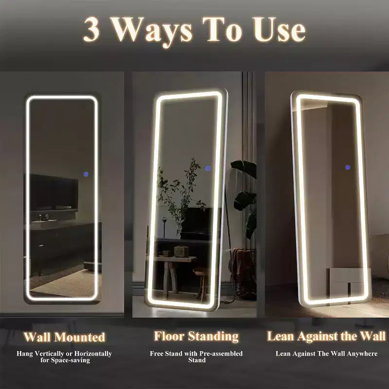 Miroir sans cadre rectangulaire moderne PexFix 40,6 cm l x 160 cm H avec coins arrondis, couleur blanc