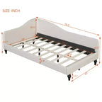 Lit de repos d'angle en lin, taille double, avec pieds en bois massif